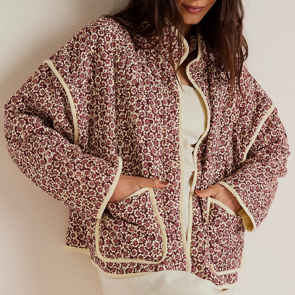 The Angeline Floral Jacket in Burgundy Combo sz medium bust 46.4" - Picture 2 of 5